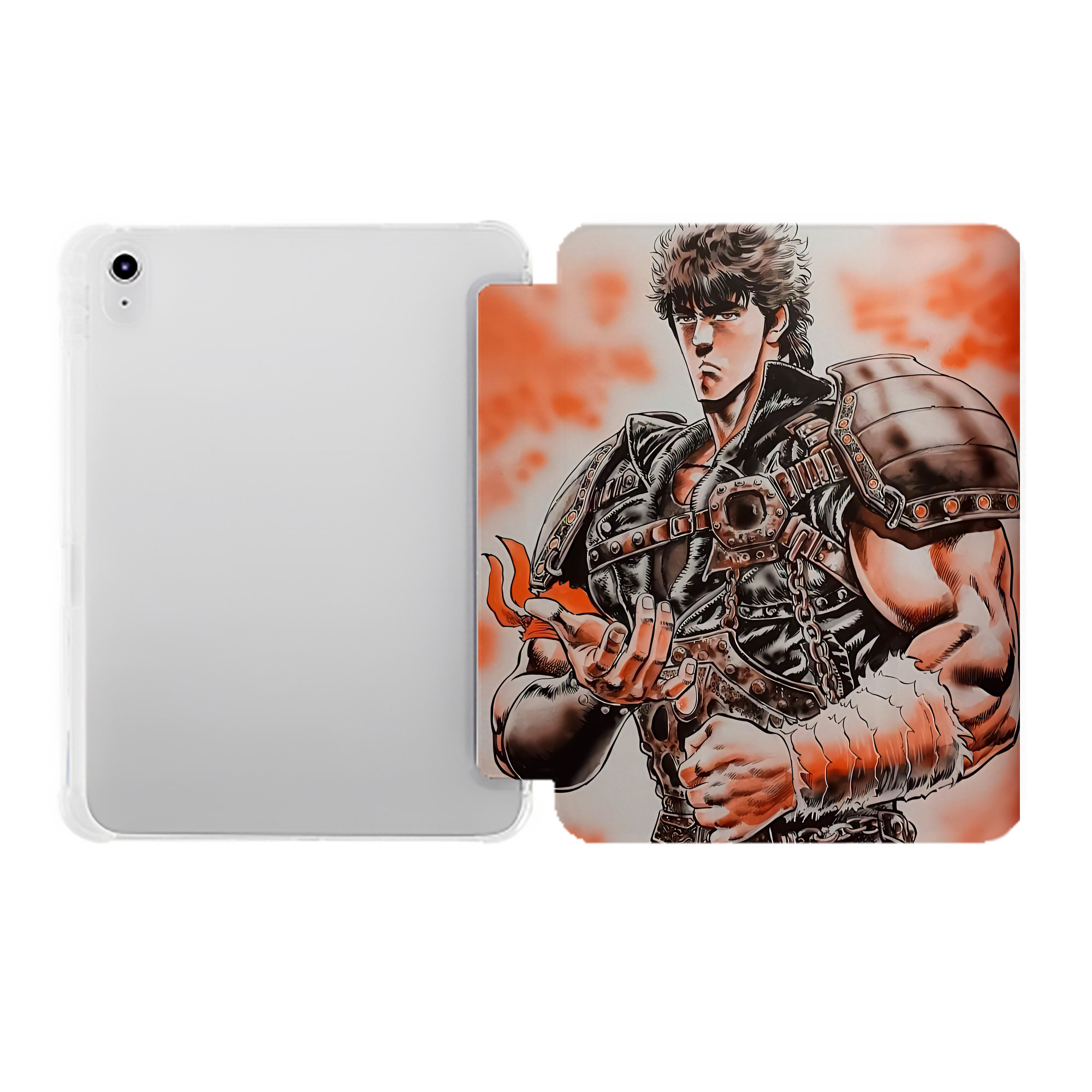 （画像用） 北斗の拳 Fist of the North Star IPad ケース ペン収納付き 三つ折りスタンド PUレザー×シリコン 対応機種9.5/10.5/10.9インチ